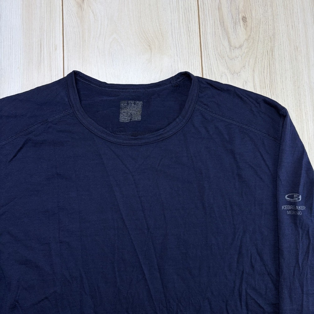 Icebreaker Merino Wool T-Shirt Mens Large Navy Blue Long Sleeve Tee Athletic - Picture 6 of 9
